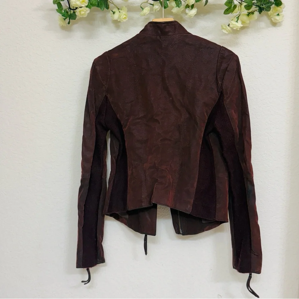 Free People • Mahogany Moto Jacket with Rib Trim and Zipper Detailing